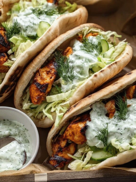 Sheet Pan Chicken Pitas with Herby Ranch Slaw Recipe
