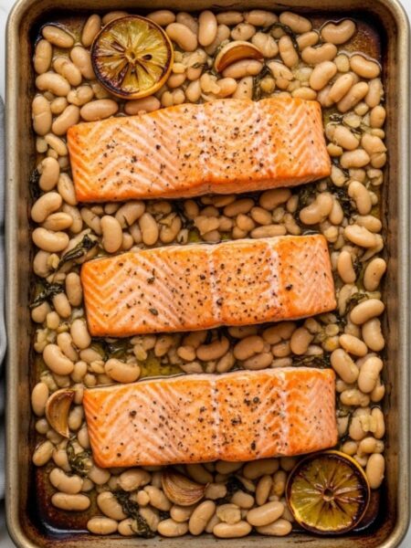 Sheet Pan Salmon with White Beans Recipe