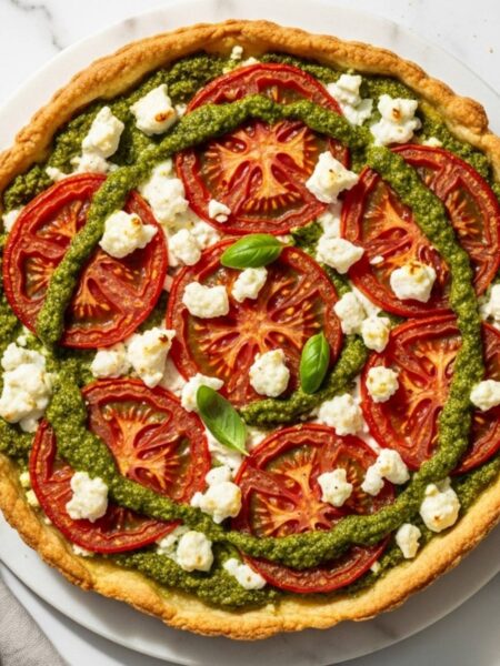 Tomato Tart with Pesto and Feta Recipe