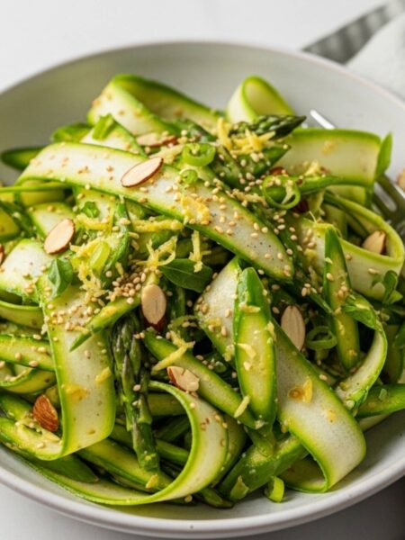 Raw Asparagus Salad with Almonds & Ginger-Sesame Vinaigrette Recipe