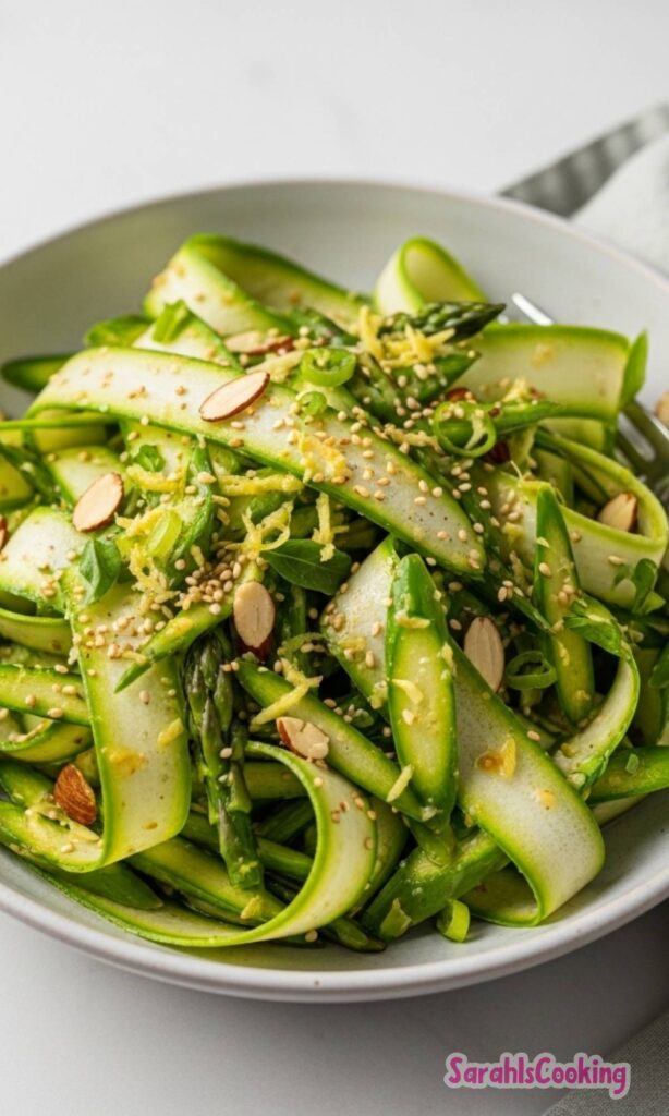 Raw Asparagus Salad with Almonds & Ginger-Sesame Vinaigrette Recipe