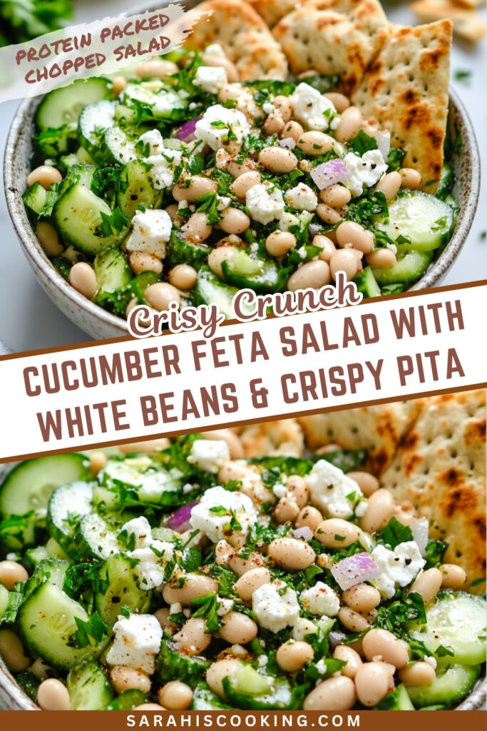 Cucumber Feta Salad with White Beans & Crispy Pita