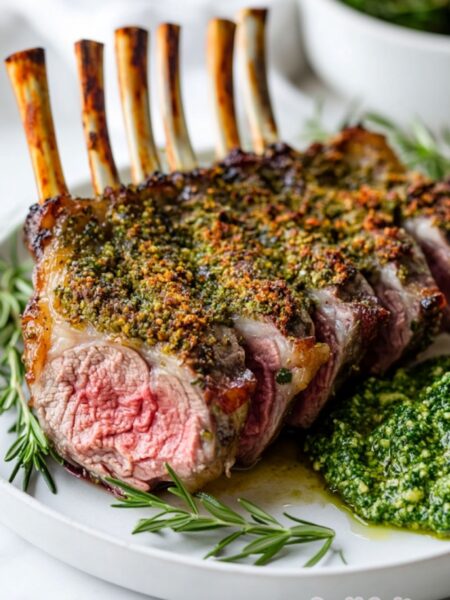 Herb-Crusted Rack of Lamb with Mint Pesto Recipe