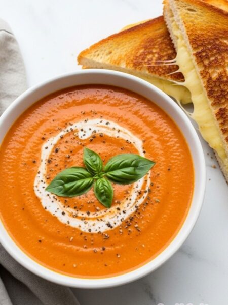 Easy Creamy Tomato Soup with Grilled Cheese Recipe