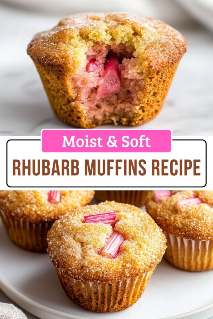 Moist Rhubarb Muffins Recipe with Cinnamon Sugar Topping